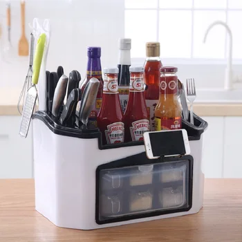 

2-layer Condiment Storage Rack Multi-lattice Kitchen Rack Plastic Wall-mounted Tableware organizer Rack home Kitchen Tools
