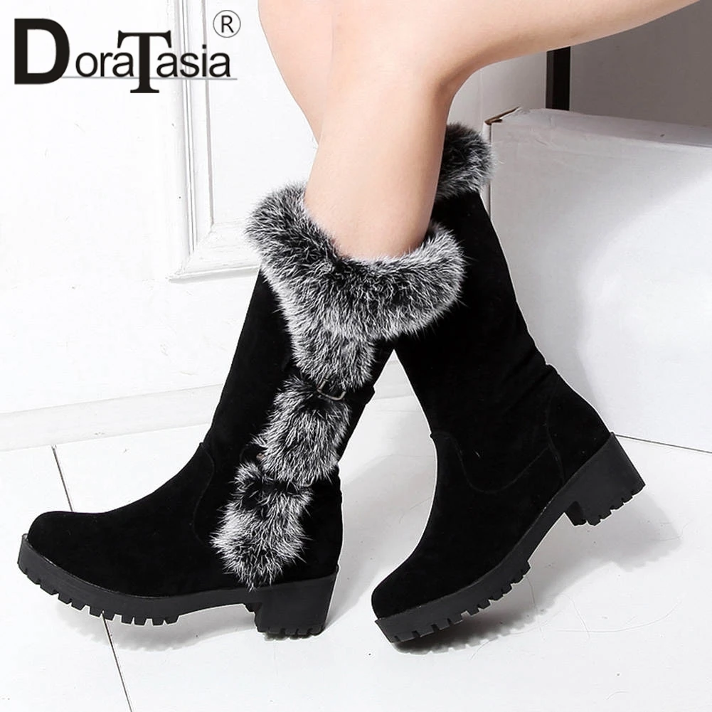 

DORATASIA Brand New INS Hot Women Faux Fur Boots Ladies Chunky Heels Shoes Woman Casual Party Winter Warm Snow Boots Women