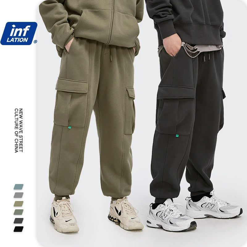 INFLATION Thick Fleece Sweatpant Men 2021 Winter Warm Plain Jogger Pants Loose Fit With Pocket Trousers 3249W | Мужская одежда