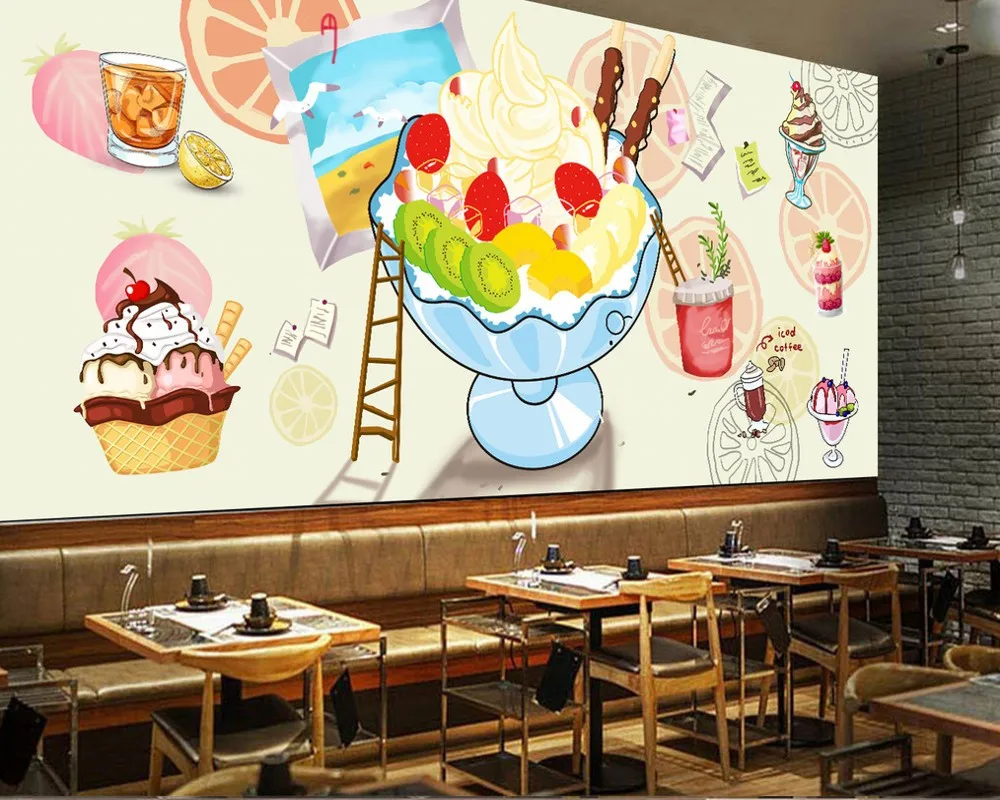 

Dropship Afternoon Tea Decoration Photo Wallpaper Hand Painted Watercolor Cold Drink Cake Shop Wall Custom 3D Cafe Mural