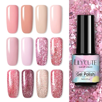 

LILYCUTE 7ml Rose Gold Glitter Gel Nail Polish Semi Permanent Sequins Glitter Nail Gel Soak Off LED UV Gel Nail Art Varnish