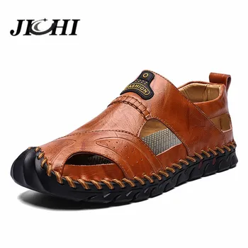 

Classic Men Shoes Covered Toes Summer Beach Sandals Leather Soft Sandals Men Leather Flat Big Size Breathable Non-Slip Fashion