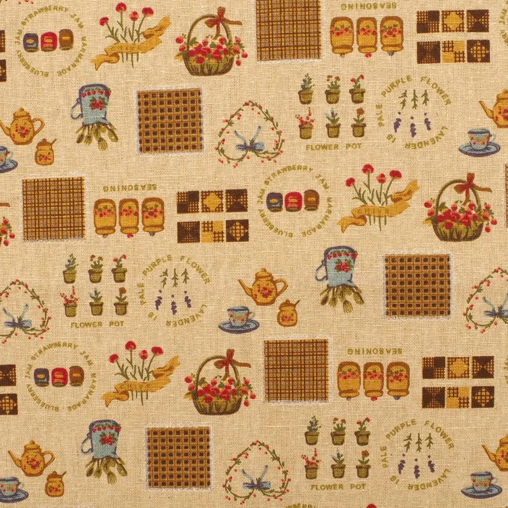 1 ярд хлопчатобумажная льняная ткань для шитья, постельных принадлежностей, цветочная корзина, чайник, бутылка для молока(желтый)(ширина = 140 см