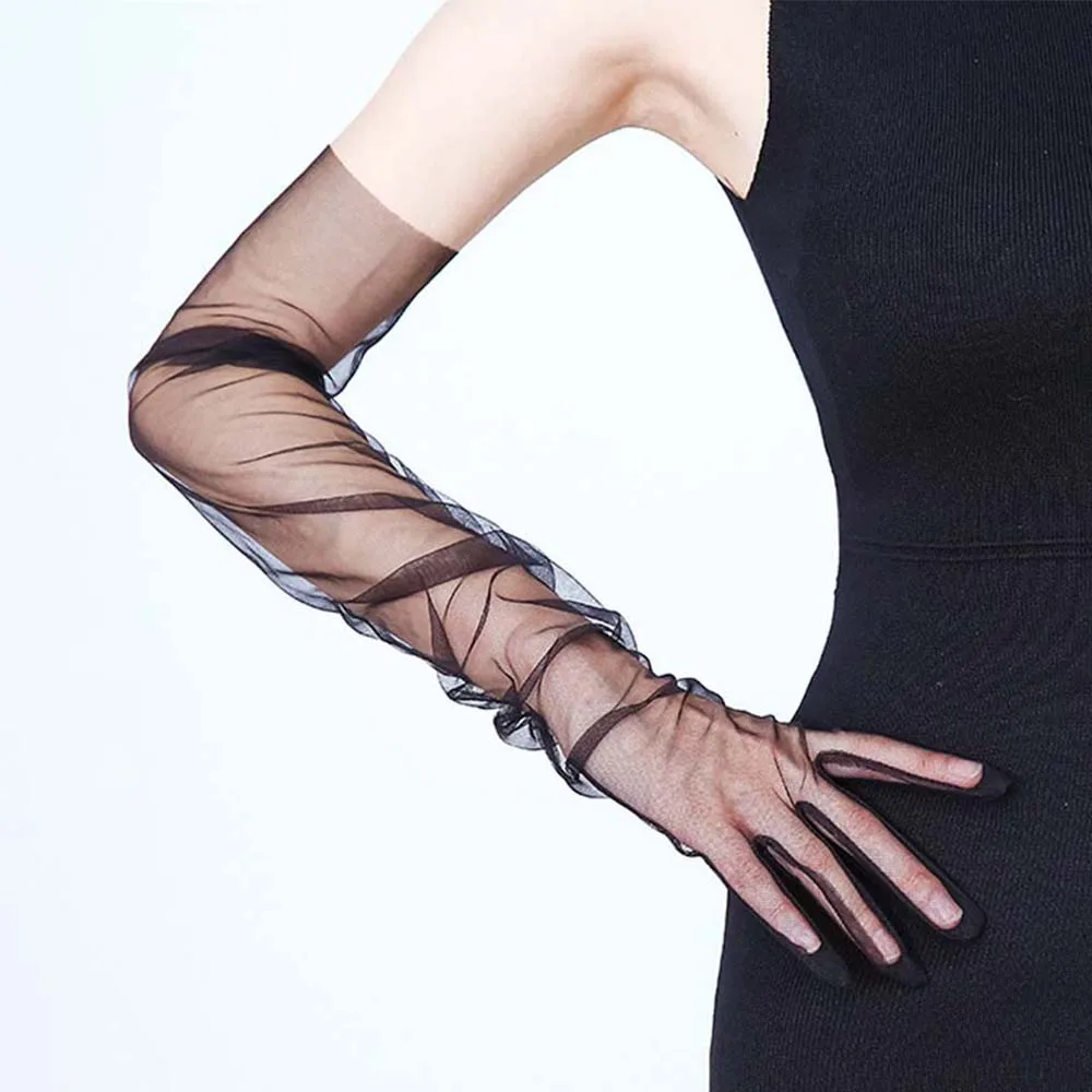 

Women Gloves Sheer Tulle Ultra Thin Ultra Elbow Long Gloves Photo Shooting Party Accessory Five Fingers Mitts for Fashion Women