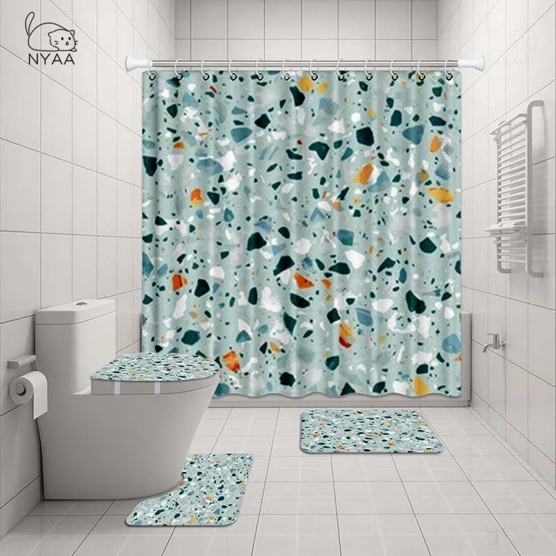 NYAA 4 шт. мозаичные украшения занавески для душа пьедестал коврик крышка унитаза коврик для ванной набор ковриков для ванной комнаты декор - Цвет: NY5321