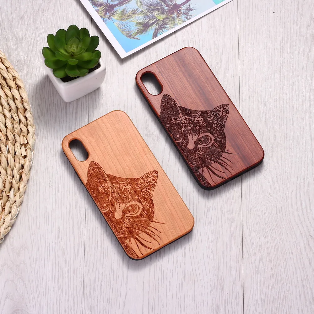 Henna Cat Zen гравировка на дереве Футляр для телефона Funda для iPhone 6 6S 6Plus 7 7Plus 8 8Plus XR X XS Max 11 Pro Max