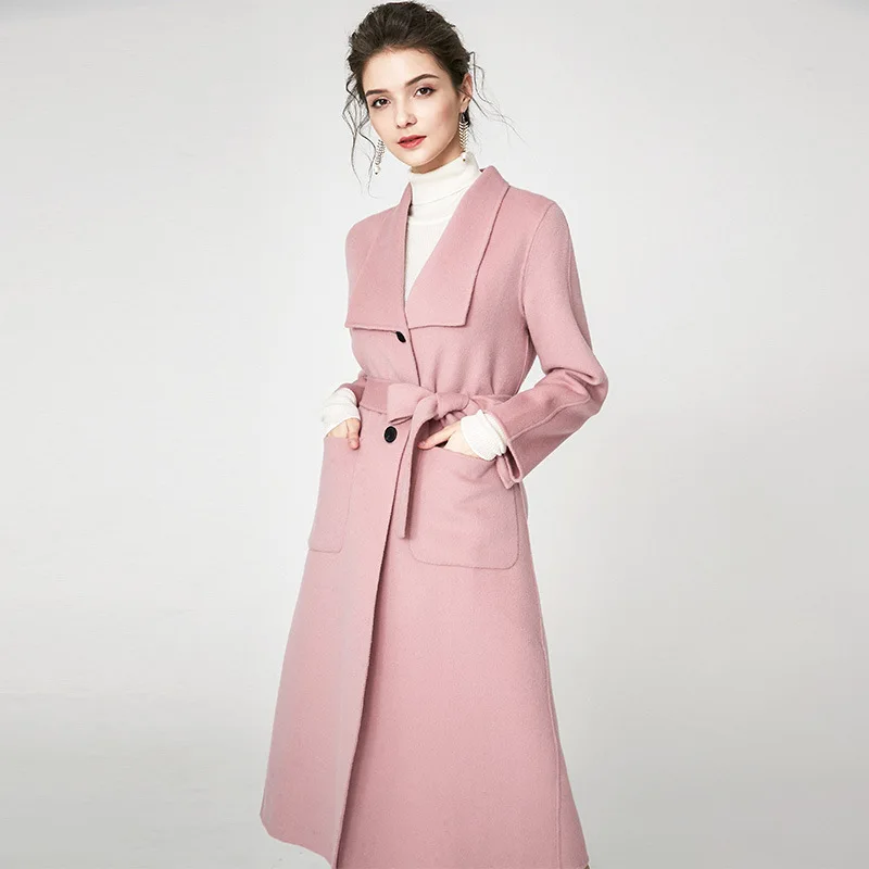 Vrouwen s winterjas roze dubbelzijdig wol kasjmier uitloper 2019 herfst plus size dames mode overjassen lange gratis schip Vrouwen s winterjas roze dubbelzijdig wol kasjmier uitloper 2019 herfst plus size dames mode overjassen lange gratis schip