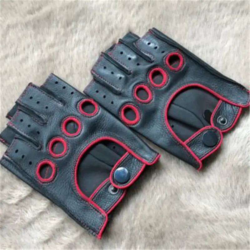 black red Перчатки из натуральной кожи с открытыми пальцами для мужчин и женщин, высокое качество, оленья кожа, модные трендовые перчатки для вождения, мужские и женские, AM014 - Цвет: black red