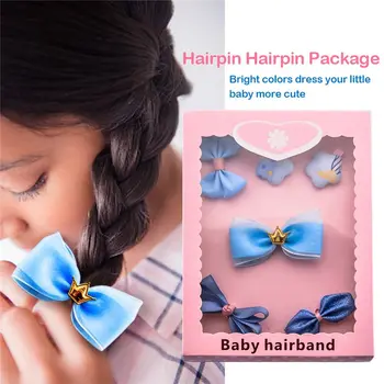 

Blue 1 Set 6pcs Fabric Cartoon Princess Crown Bow Pentacle Hairpin Hairpin Set Hair Accessories Birthday Gift Headdress Gift Box
