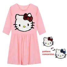 Платье принцессы для девочек с принтом «hello kitty»; Хлопковое платье с единорогом; одежда с блестками; Детские праздничные платья для девочек; одежда для детей