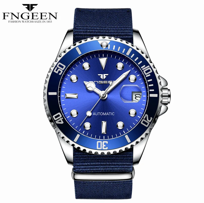 Мужские s часы лучший бренд класса люкс из нержавеющей стали FNGEEN 9001 зеленый бизнес автоматические механические наручные часы Мужские часы - Цвет: Nylon blue