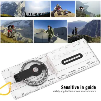 

Compass Mini Compass Map Scale Ruler Multifunctional Equipment Outdoor Hiking Camping Survival Boating Orienteering Map