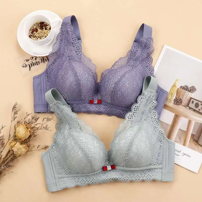 

New Full Cup Thin Underwear Small Bra Plus Size Wireless Adjustable Lace Women's Bra Breast Cover Traditional Push Up Lace Bras