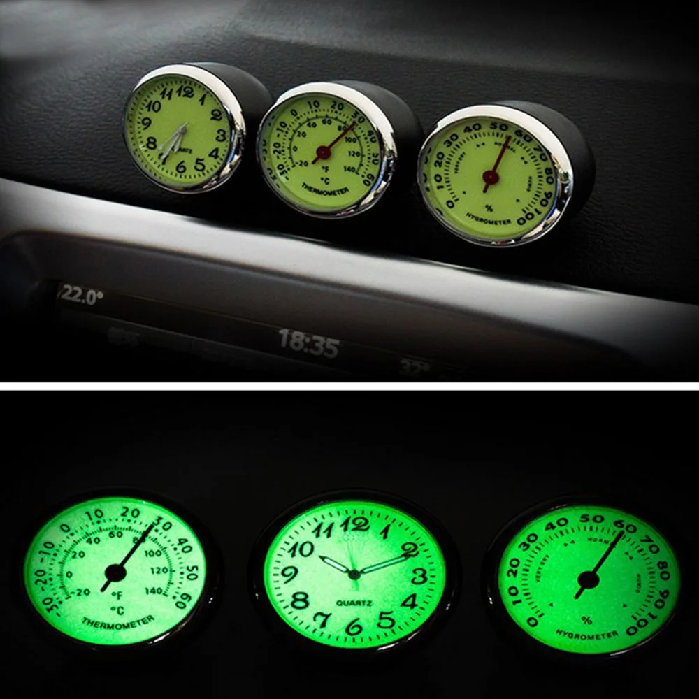 

1pcs Mini Car Watch Digital Pointer Car Luminous Clock Mechanics Quartz Clock Automobile Thermometer Hygrometer Car Styling