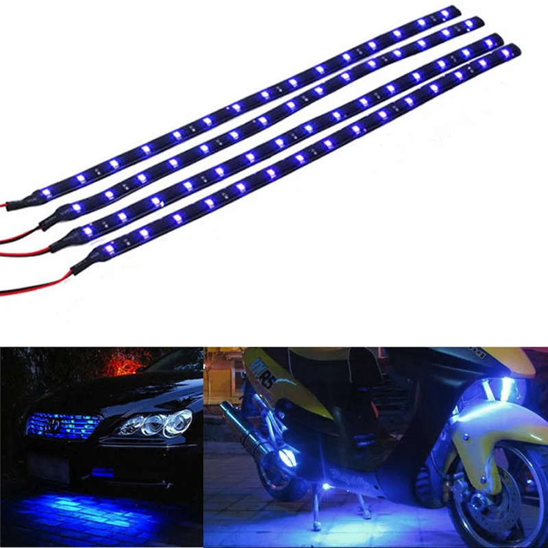 

4pcs 30cm Blue 3528 15 SMD LED Flexible Light Waterproof For Home Outdoor Car High Power LED Strips Tube Lamp Decorative