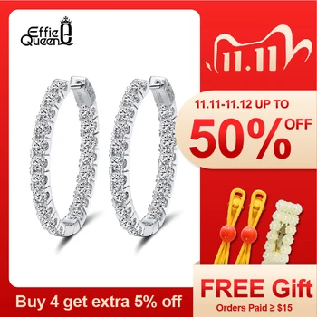 

Effie Queen Big Hoop Earrings for Women Korean Vintage Full Zircon Large Clip on Earring Jewerly Gift Gold Earrings DOE137