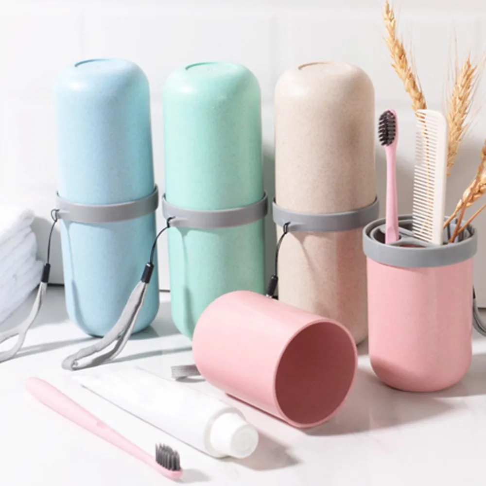 

Creative Travel Camping Portable Toothbrush Cup Multifunction Wheat Straw Wash Cup Storage Box Bathroom Accessories