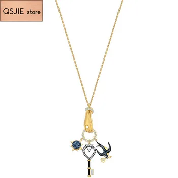 

QSJIE High quality SWA gem swallow Key Tarot series lucky hand Necklace