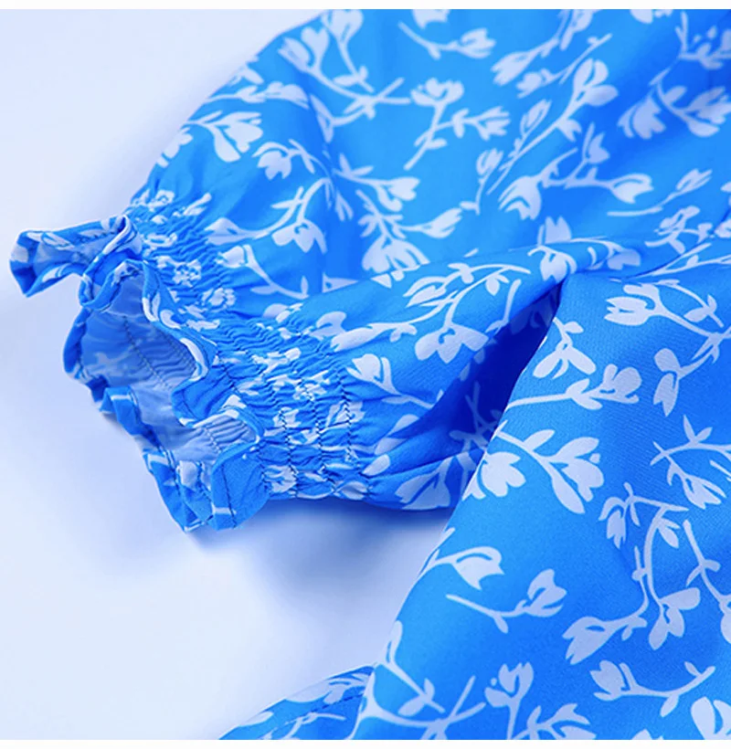 Women Casual Floral Print Midi Dress Square Collar Ruffle Puff Sleeve Slim Split Summer Dress French Romance Retro Dress Vestido