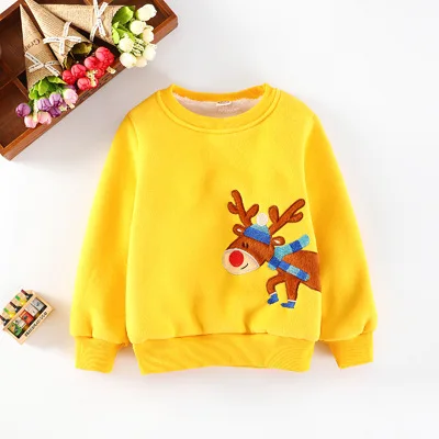 MHYONS/От 1 до 9 лет; детские толстовки с капюшоном; плотное худи из флиса с рождественским оленем для девочек; плотные свитшоты для маленьких мальчиков; детская одежда с героями мультфильмов - Цвет: Цвет: желтый