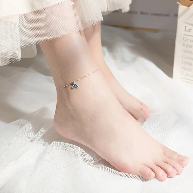 Modian Bule Enamel Mermaid Tail Anklet for Women Authentic 925 Sterling Silver Simple Animal Link Chain Anklet Fine Jewelry Gift Modian Bule Enamel Mermaid Tail Anklet for Women Authentic 925 Sterling Silver Simple Animal Link Chain Anklet Fine Jewelry Gift