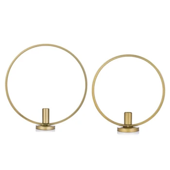 

Set of 2 Gold Geometric Metal Candlestick Holders for Living Room,Centerpieces Table Decorations for Wedding Dining Room