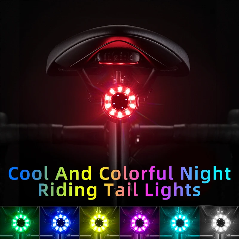 

ROCKBROS Bicycle Rear Light USB Charging Safety Warning Cycling Light Colorful Bicycle Tail Light Bike Light Bike Accessories