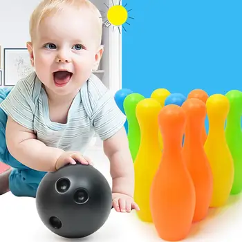 

12Pcs/Set Kids Colorful Bowling Pins Balls Kit Indoor Sports Interactive Toy New