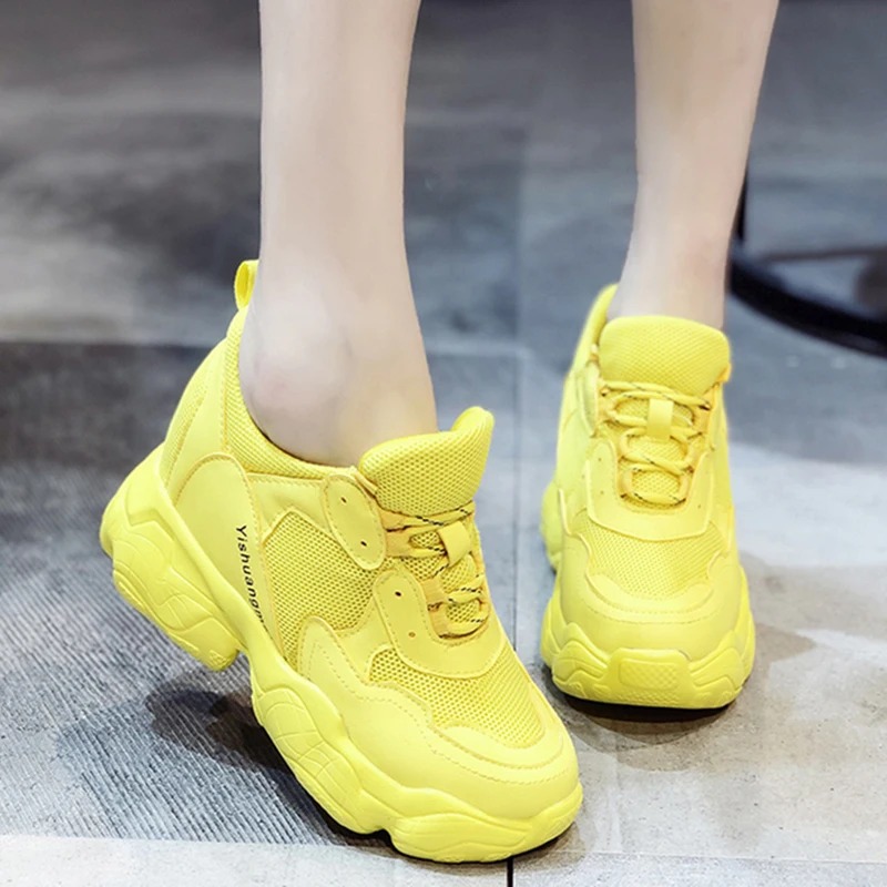

Rimocy 2019 Autumn Women Chunky Yellow Sneakers Height Increasing Platform Shoes Woman Thick Bottom Wedge Casual Footwear Female