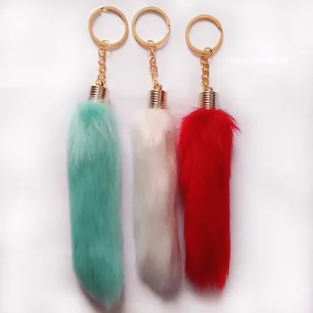 

Fake Fur Tail Key Chain Pompon Keychain KC Gold Key Ring Women Arts Crafts Bag Charming Pendant Soft Car Key Holder Nice Gift