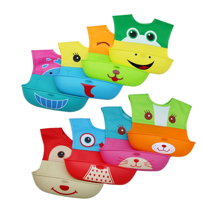 Waterproof Silicone Baby Feeding Bib Cartoon Animal Child Food Catcher Pocket Baby Bib Baby Accessories Infant Burp Cloth