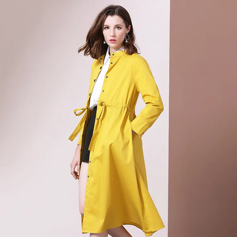 Yellow Windbreaker Высококачественное черное пальто для женщин, однобортное длинное пальто, Офисная Женская верхняя одежда, женская желтая ветровка - Цвет: Yellow Windbreaker