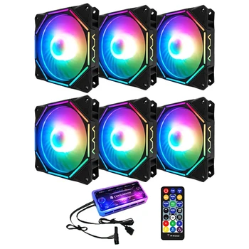 

COOLMOON RGB Chassis Fan, 12cm Silent Polygonal Light Inside and Outside+Music Controller Computer Cooling Fan CPU Fan (6 Pcs)