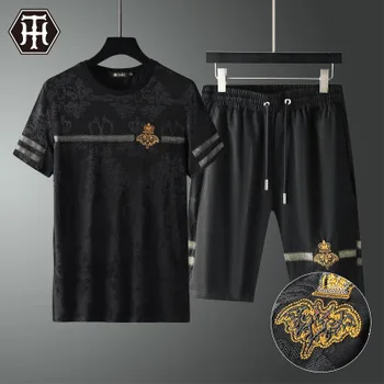 

2020 Men Clothing Sportswear Summer Short Suit Eagle Embroidery Mens Track Suit Set 2 Pieces Casual Jogger Sets Plus Size 4XL