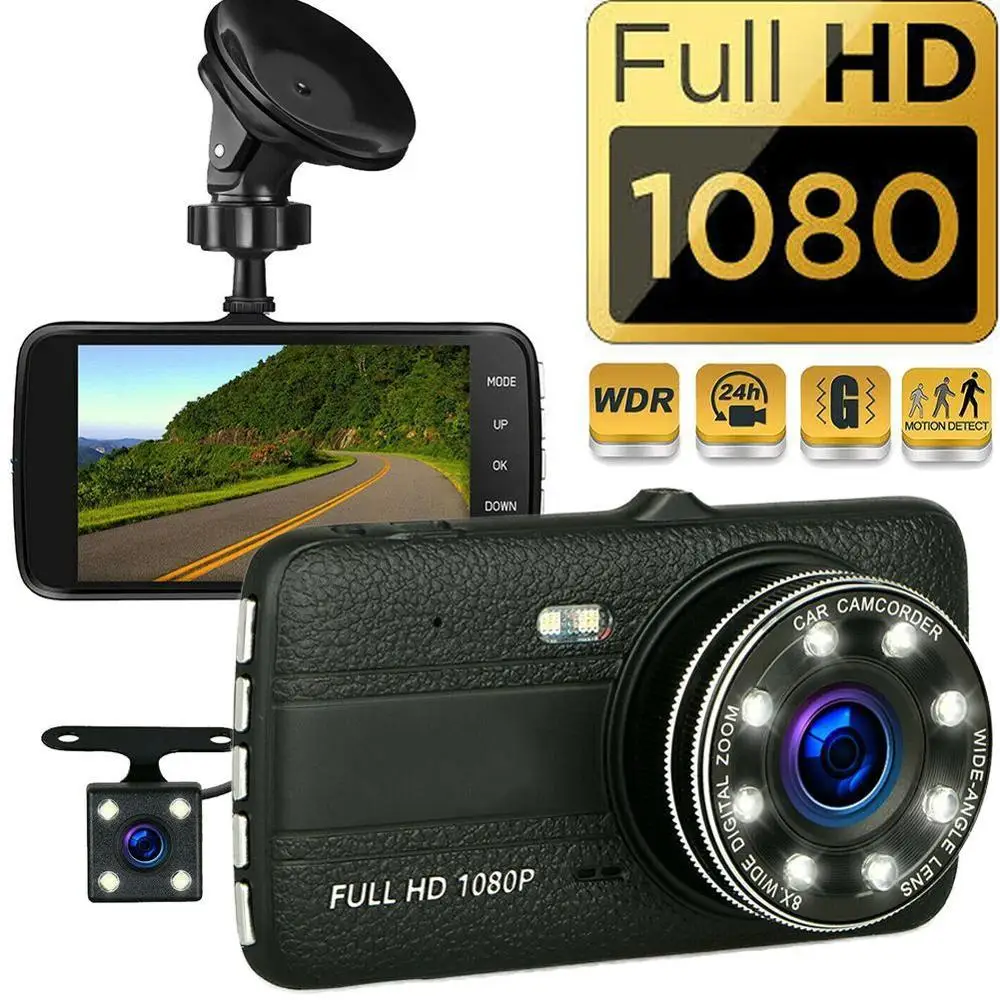 4,0 дюймов Автомобильный видеорегистратор Камера Dash Cam ips экран Full HD 1080P Авто регистратор двойной объектив ночного видения с зеркало с экраном камеры заднего вида