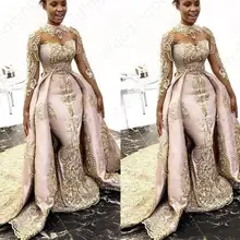 Выпускные платья с рукавами Русалка Длинные Саудовская Аравия Роскошные для женщин Съемный Поезд Формальные Вечерние платья размера плюс