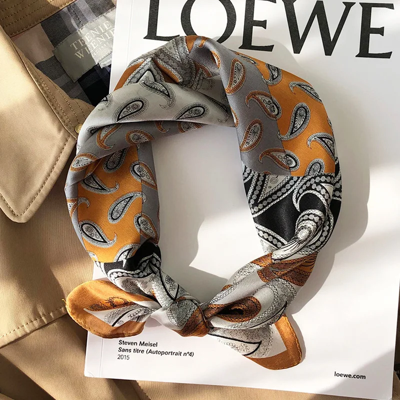 

Fashion Paisley Printed Hair Scarf For Women 100% Silk Neckerchief Small Bandana Head Scarfs Female Square Headband Neck Scarves