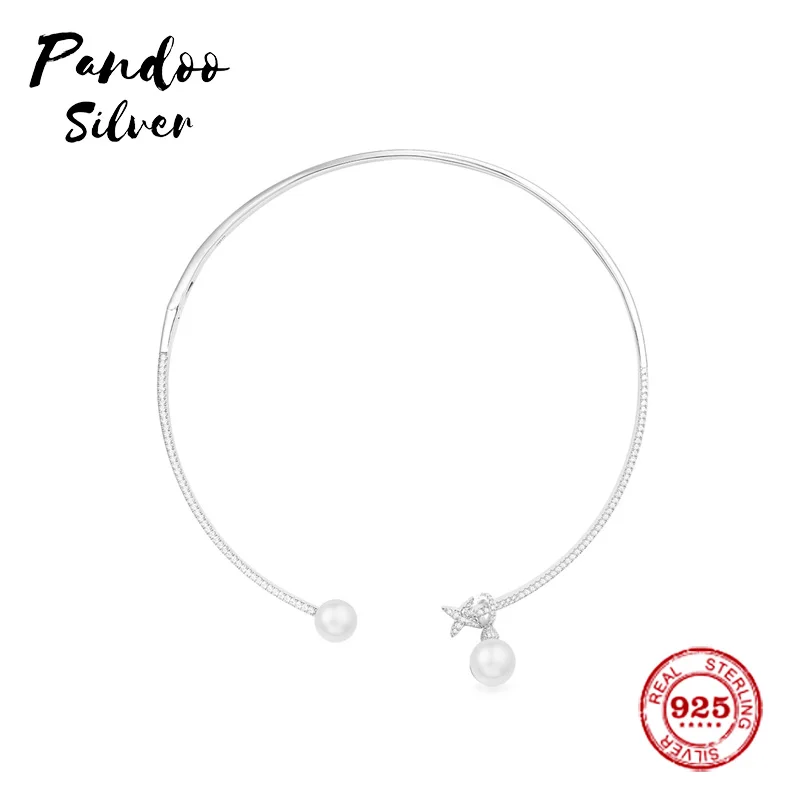 

Fashion Charm Sterling Silver Copy 1:1 Copy,Silver Double Pearl Open Choker Women Monaco Jewelry Gift With Logo