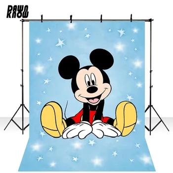 

DAWNKNOW Cartoon Minnie Mouse Vinyl Photography Background Kids Party Blue Star Backdrops For Children Photo Studio lv2247