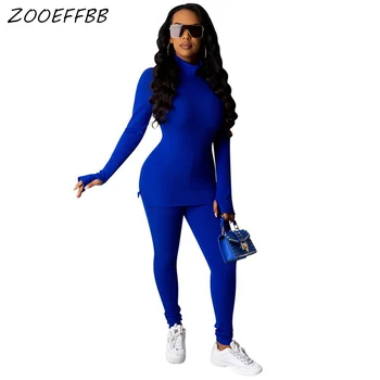 

ZKYZWX 2 Piece Knitted Set Women Tracksuit Matching Sets Fall Winter Clothes Long Sleeve Top Pant Sweat Suit Two Piece Outfits