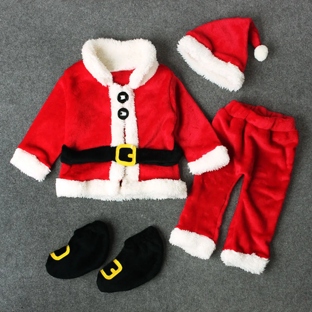 Детский костюм для младенцев, топы с длинными рукавами с Санта Клаусом+ штаны+ шапка+ носки, высококачественный Рождественский костюм, комплект одежды для маленьких мальчиков,# YL1