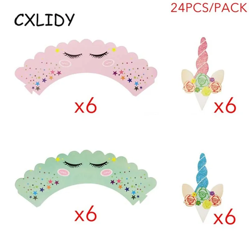 Rainbow Unicorn Cupcake Wrappers Cake Topper Happy Birthday Party Cake Decorations Kids Baby Shower Unicorn Party Supplies GM001 (3)