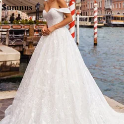 Sumnus Boho Wedding Dress Ivory V-Neck Appliques Lace A-Line Princess Elegant Bridal Dress Bohemian Wedding Gown 2021