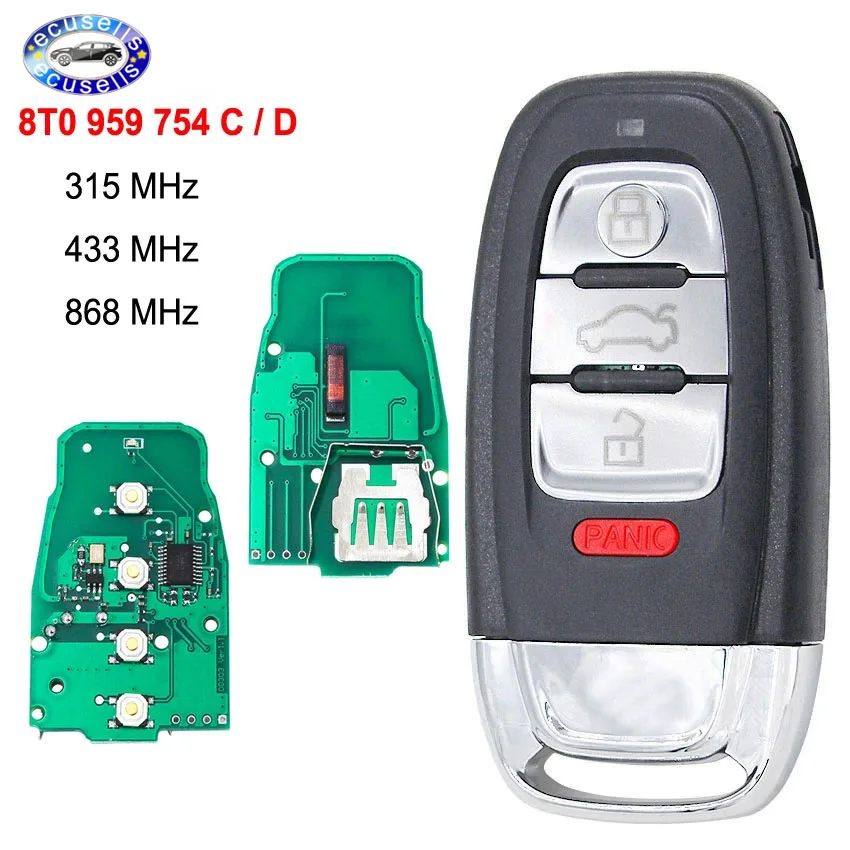 Smart Remote Key 3 Button 315MHz/433MHZ/868MHZ 8T0 959 754 C / D for For Audi Q5 A4L A5 A6 A7 A8 RS4 RS5 S4 S5 | Автомобили и