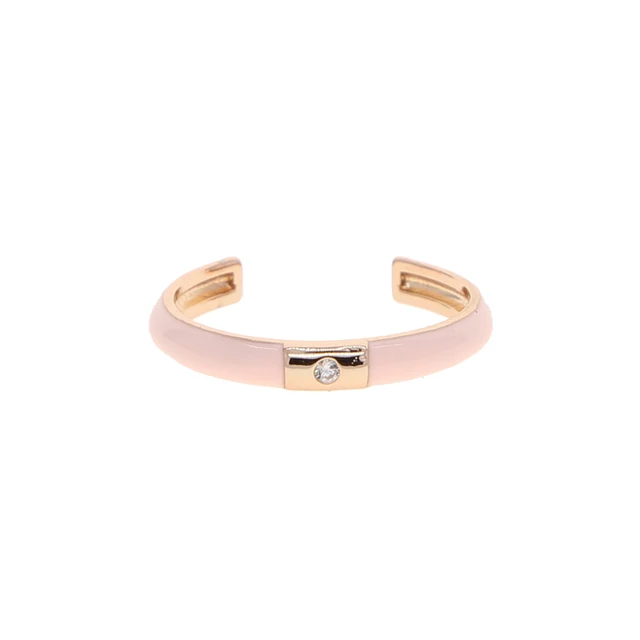 Simple Colorful Women Stacking Finger Band Pastel Enamel Single CZ Simple Ring pink