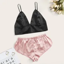 Пижамы женские пижамы Модные женские атласные беспроводной бюстгальтер камзол шорты комплект пижамы белье пижамы# ew