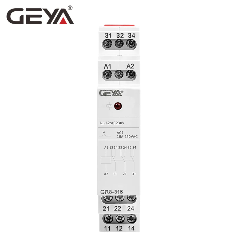 GEYA din-рейку GR8 AC230V DC24V промежуточное реле вспомогательное реле 8A 16A SPDT электронное реле