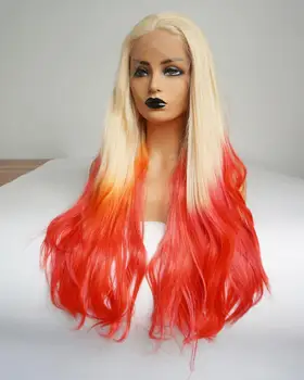 

CosplayMix 60CM Halloween Party Women Long Straight Ombre Hair Cosplay Synthetic Lace Front Wig Heat Resistant+Wig Cap