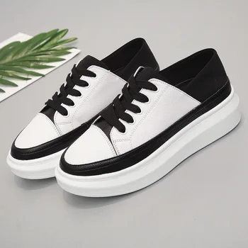 

Women's Flat Shoes High Quality Loafers Shoes Ladies Round Head Increased Genuine Leather Sneakers Shoes J5-89