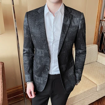 

High Quality Luxury Print Blazer Jacket Men Plus Size Slim Fit Mens Casual Suits Jackets Long Sleeve Party/Prom Tuxedo Blazer